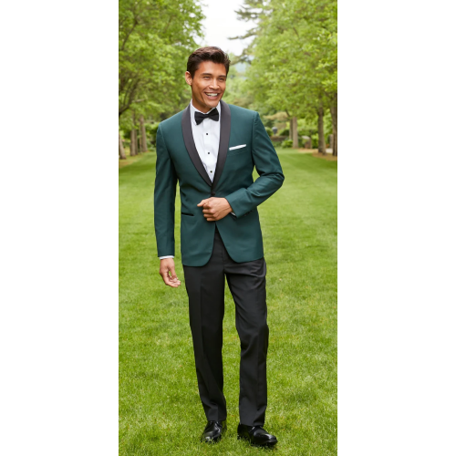 Couture 1910 Stretch 1-Button Green with Black Shawl Lapel Coat and Contrasting Black Pants